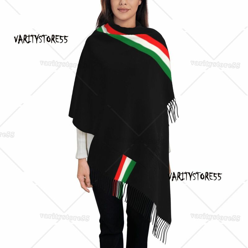 女性のためのミニマリストイタリア国旗タッセルスカーフ、柔らかいイタリアのプライドショール、ラディーズラップ、冬