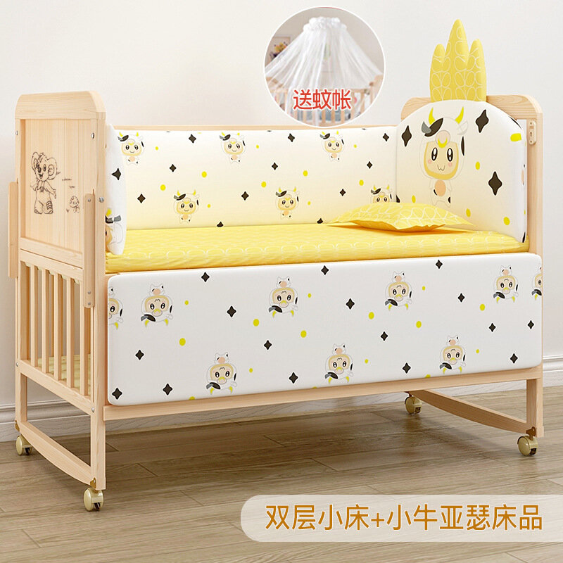 Łóżeczko dziecięce wykonane z litego drewna z bez farby, Baby Bb Cradle, wielofunkcyjne dzieci i noworodki, ruchome splatanie duże łóżko