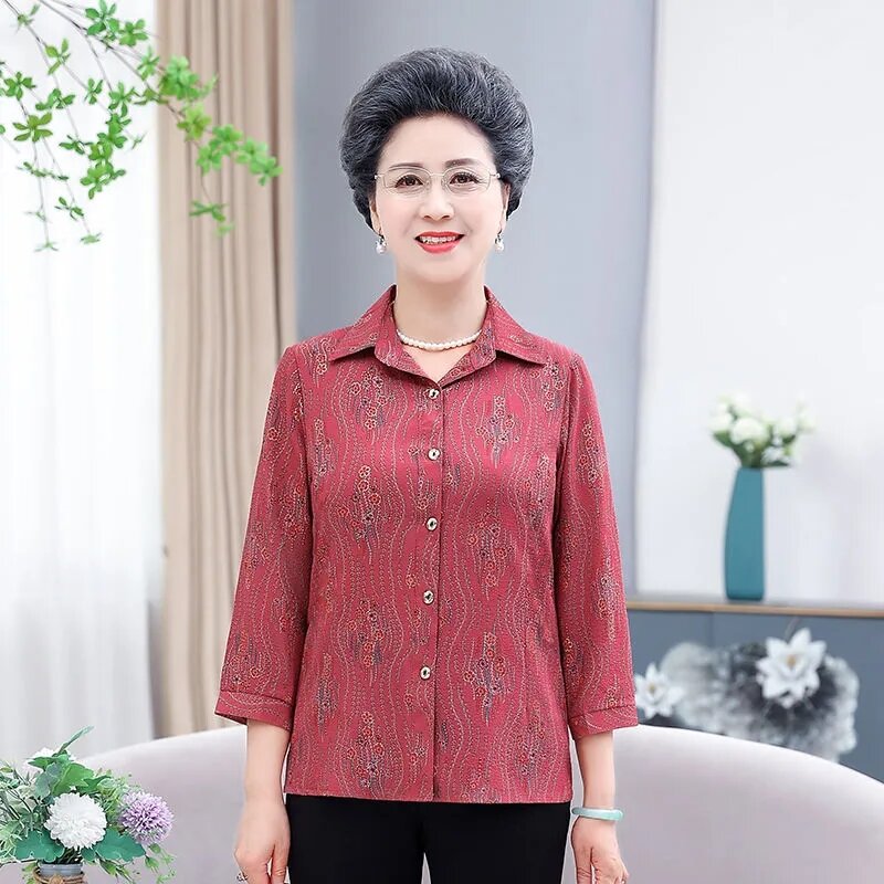 Old People Thin Clothing Short Tops Jacket New Summer Fashion Old Lady Elderly Mom Leisure Loose Fitting Long Sleeved Tops Coat