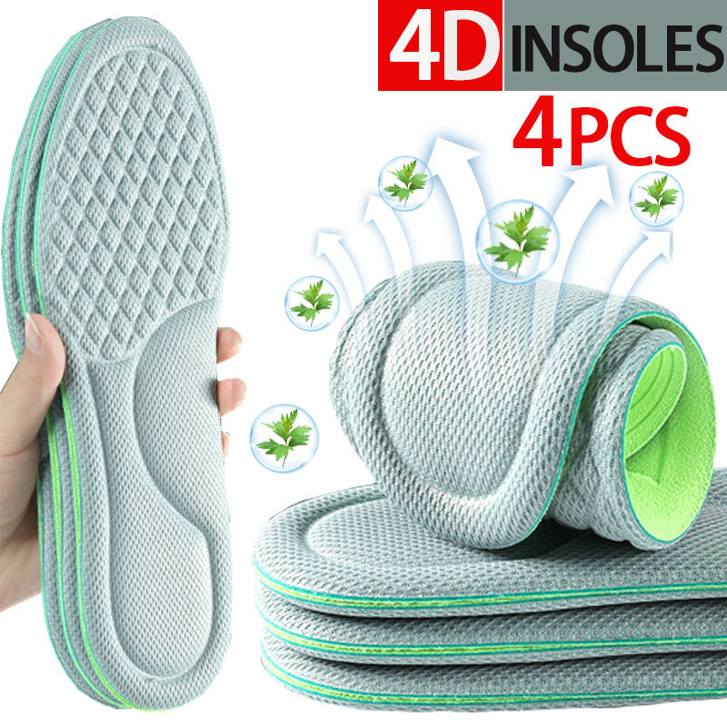 4PCS Sweat-Absorbing Insoles for Shoes Sport Massage Breathable Deodorant Insole for Feet Growing Sole Sponge Shoe Inserts Pad