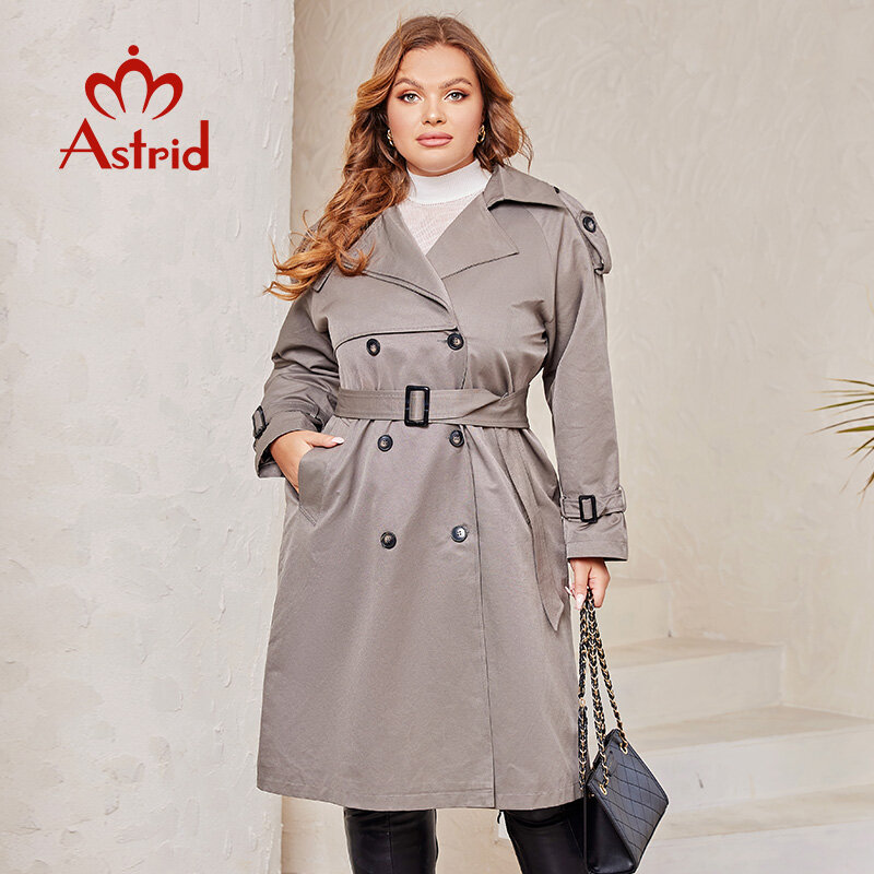 Astrid mantel panjang musim semi musim gugur wanita, mantel Trench ukuran ekstra besar penahan angin bersabuk 2024