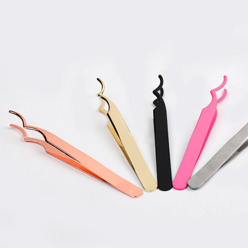 Professional Stainless Steel Tweezers Arc Mouth Remover Clip False Lashes Extension Tweezers for Makeup Cosmetic Tool