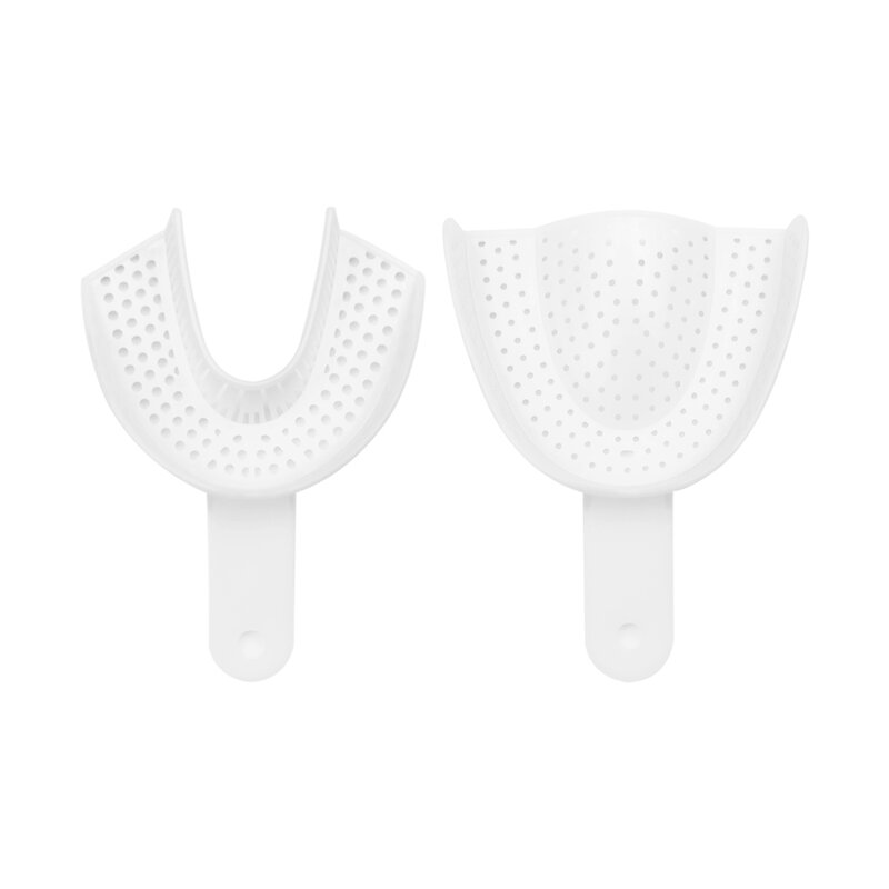 Bandejas plásticas descartáveis da impressão dental, Suporte perfurado dos dentes, Oral Care, Materiais do laboratório do dentista, S, M, L, bandeja da mordida, 2Pcs