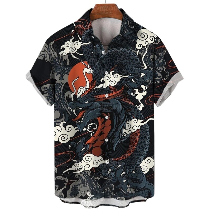 Camisas de vestir hawaianas con estampado 3d de dragón para hombre, Camisas de estilo clásico Y2k, blusa informal Vintage para hombre, ajuste Delgado, moda de verano