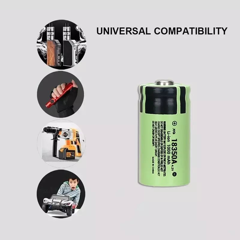 1000mAh 4.2V 18350 Battery Rechargeable Power Batteries 3C Discharge 18350 HD Cell Lithium Battery with a T6 Gift LED Flashlight