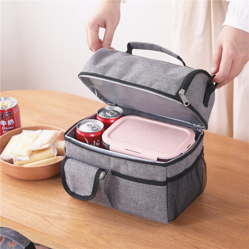 Double Deck Lunch Bag Outdoor Camping Hiking Food Thermal Pouch Child Picnic Drink Snack Keep Fresh Storage Package Bags Handbag