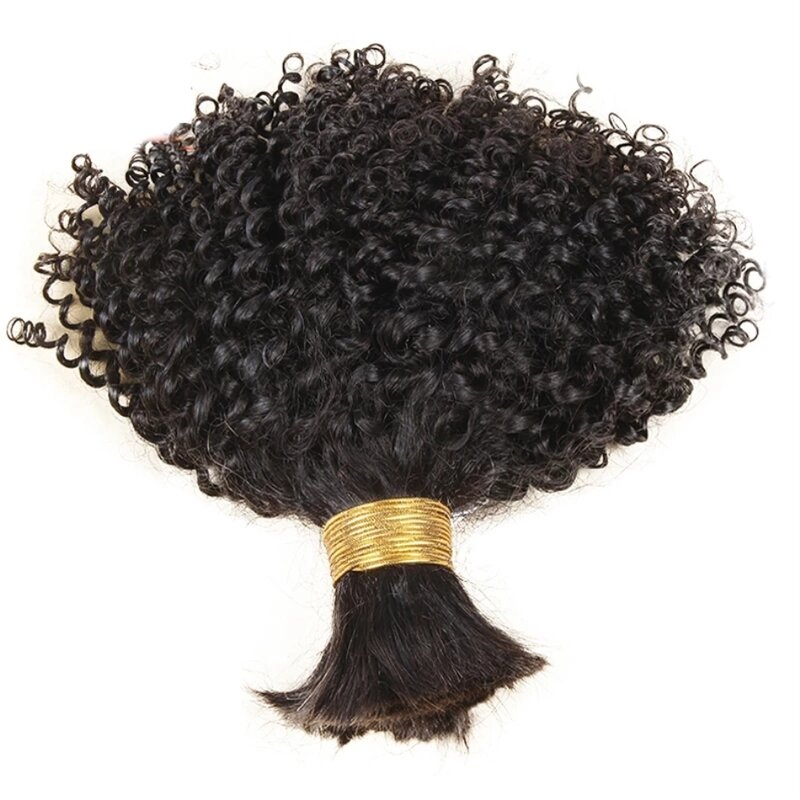Kinky Curly Human Hair Bulk for Braiding More Mongolian Remy Human Crochet Braiding Hair Extension No Wefts For Women 10" to 30"