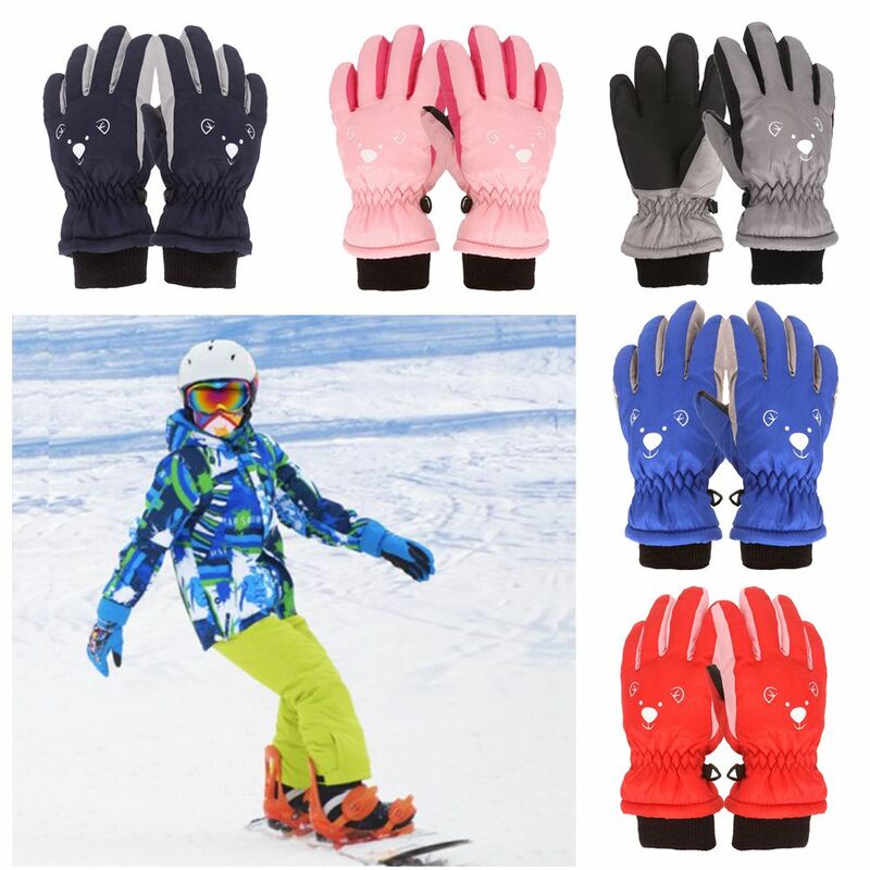 Sarung tangan Ski anak laki-laki perempuan, olahraga luar ruangan anti licin hangat kartun imut tahan angin tahan air
