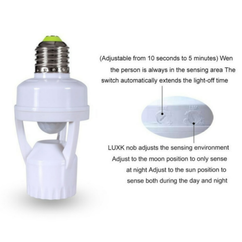 YzzKoo-Capteur de mouvement à induction humaine, lampe de nuit LED, base de douille, 110 V-360 V AC, temps de retard, interrupteur réglable, Leuven PIR, 265