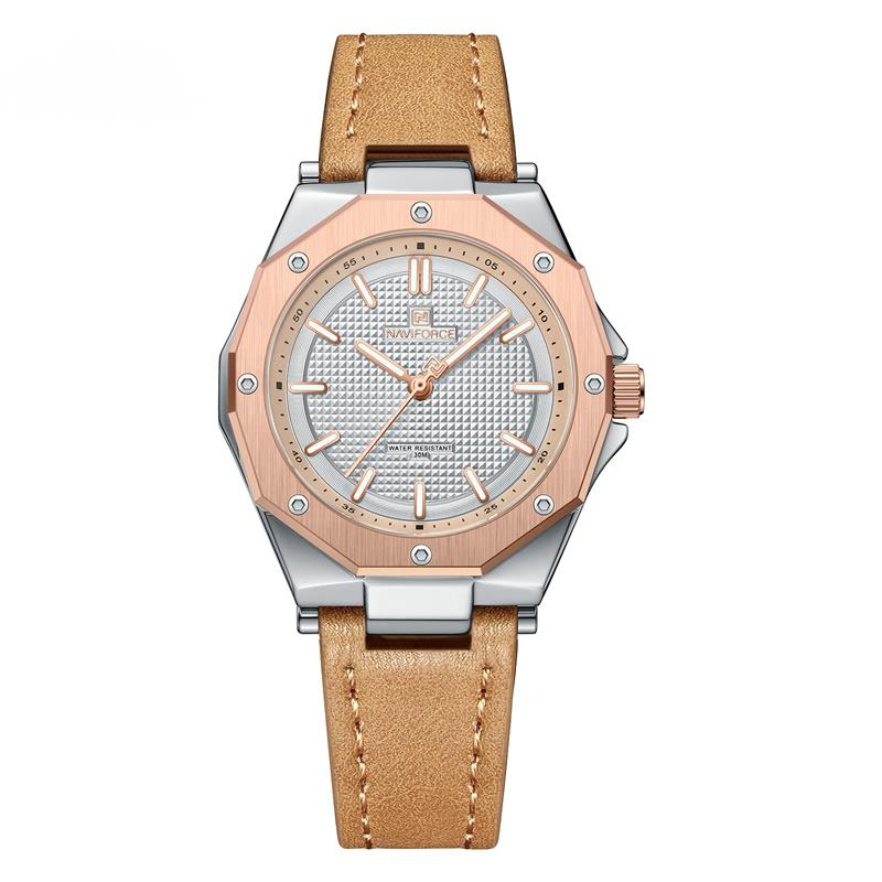 Zegarek kwarcowy damski luksusowy zegarek prosty elegancki świecący wodoodporny zegar świecący skórzany pasek damski Reloj Mujer NF5026