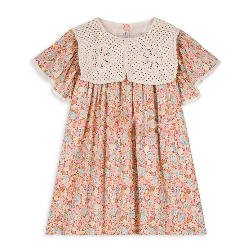 Vestido de verão bordado cereja para meninas, roupas infantis, festa de férias na praia, pré-venda, navio em abril, LM, 2024
