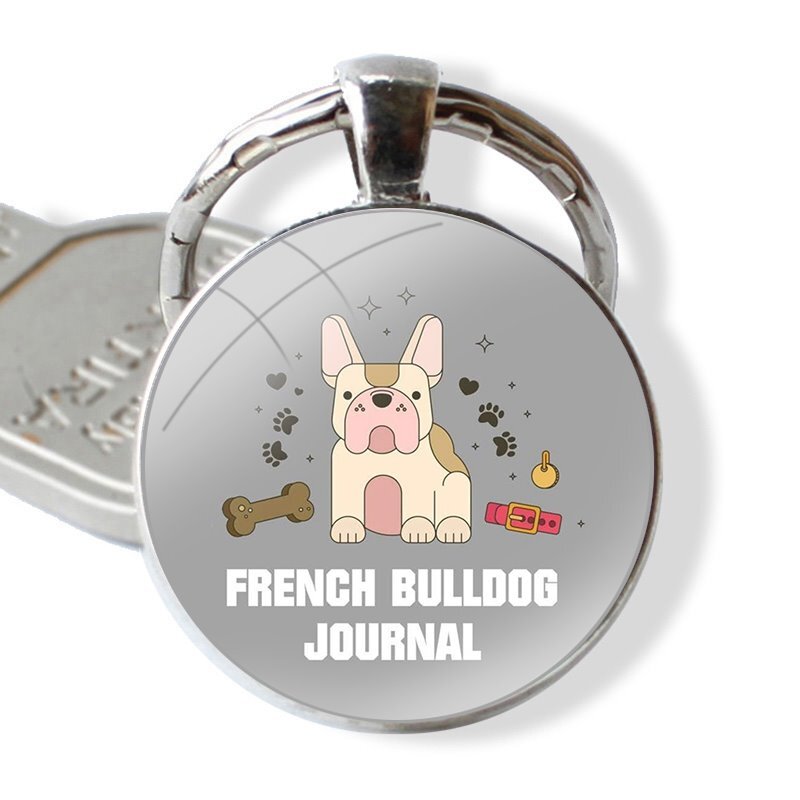 Keychain Handmade Glass Cabochon Key Ring Holder Pendant Key Chains French Bulldog watercolor