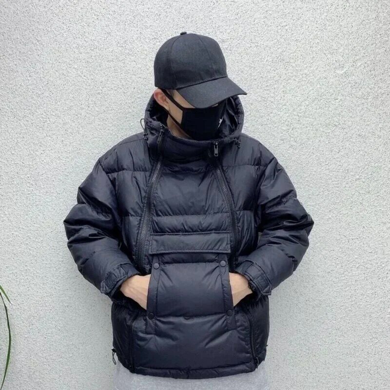 Winter Men's Tactics Jacket Hooded Parka Down Cotton Coat Black Double Zipper Pullover Glossy Padded Jackets Casual Warm Outwear