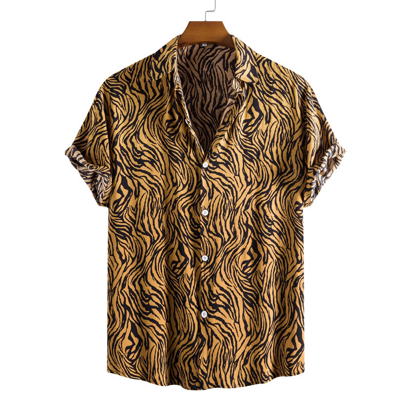 Camisas hawaianas con estampado a rayas para hombre, Camisa de manga corta, Tops de fiesta de vacaciones, camisas de gran tamaño, ropa Harajuku, solapa