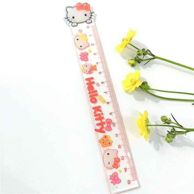 Sanrio Ruler My Melody Kuromi Hello Kitty, suministros escolares, acrílico transparente, bolsa para bolígrafos Kawaii, papelería de Anime de dibujos animados, regalos para niñas