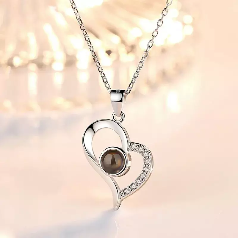 100 sprachen ICH Liebe Sie Halskette Herz Anhänger Hochzeit Romantische Speicher Projektion Halskette für Frauen Mädchen Freund Damen Geschenke