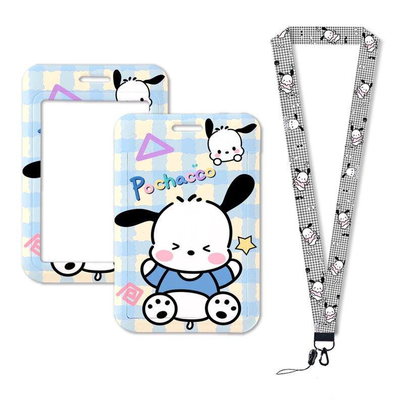 Sanrio Pochacco Foto Manga ID Card Neck Strap, W Cartoon Keychain, Chaveiro Rope Titular, Cão bonito