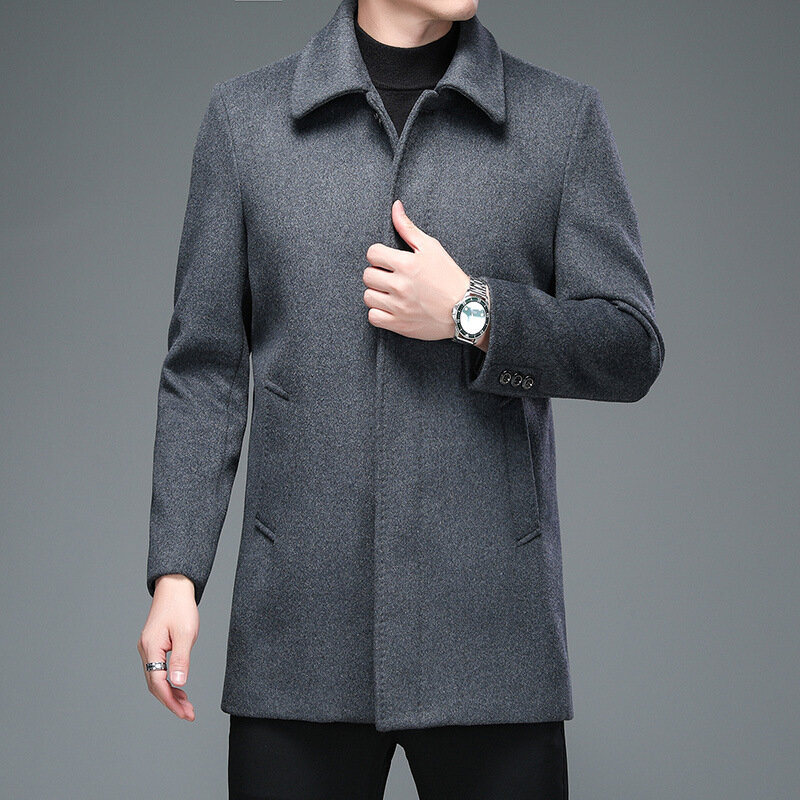 Jaket wol hangat tebal polos, mantel wol bisnis kasual wol dan campuran Luaran longgar hangat musim dingin
