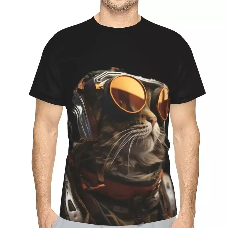 Camiseta con estampado de gato y Animal en 3D para hombre, Top informal de manga corta de gran tamaño, ropa transpirable fresca Y2K