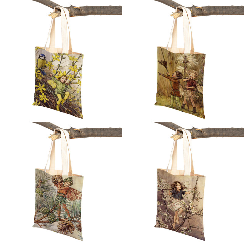 女の子のための花柄のショッピングバッグ,カジュアルなおとぎ話のテーマ,印刷されたショルダーバッグ