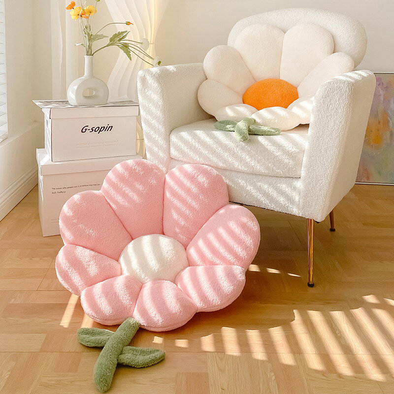 Lifelike Flower Shaped Plush Cushion Kawaii Stuffed Plant Plushie Throw Pillow Soft Sofa Car Mat Home Decor for Girls Toys Gifts