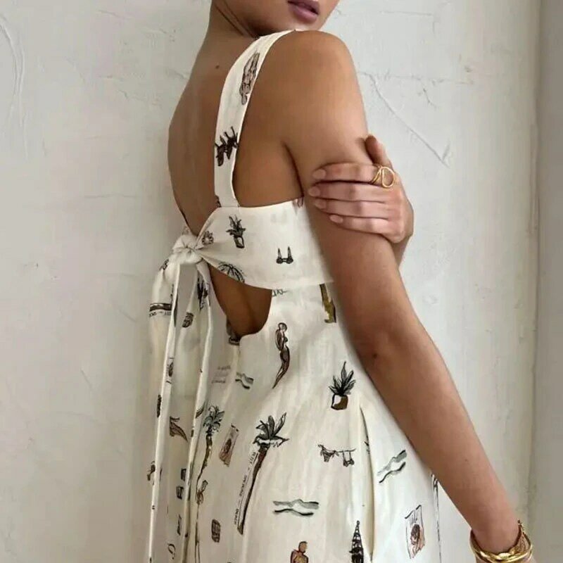 우아한 여름 꽃무늬 밀크메이드 맥시 드레스 여성용, 섹시한 백리스 레이스업 활 스퀘어 넥 포켓 캐주얼 롱 보호 드레스, 2024