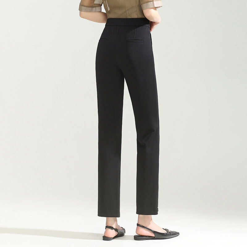Pantalones informales de cintura simple para mujer, pantalón clásico de nueve puntos a la moda, color rojo, novedad de 2024, envío gratis