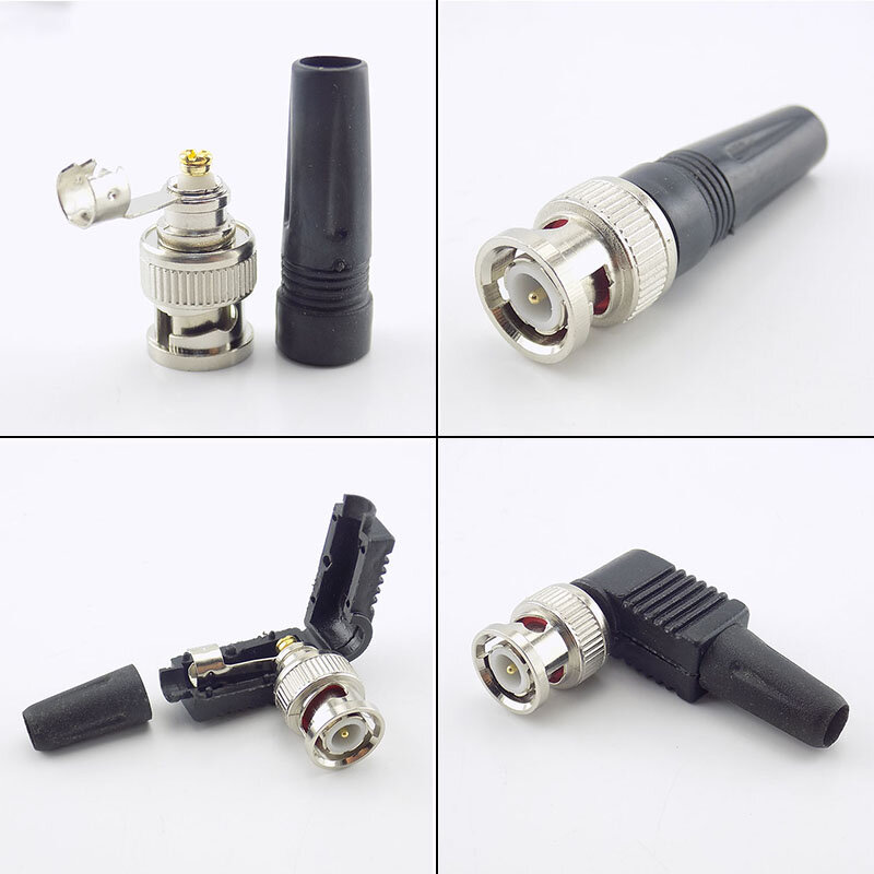Conector BNC con enchufe macho para videovigilancia, Cable Coaxial RG59, adaptador trasero de plástico para cámara CCTV, Audio y vídeo, a7