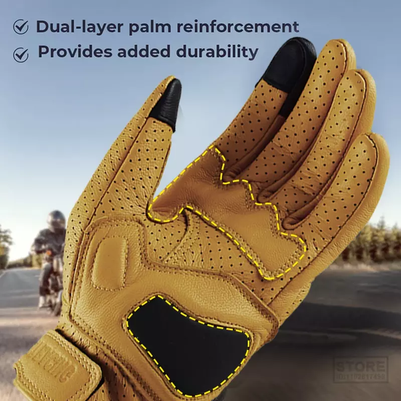 Breathable Motorcycle Gloves Genuine Leather Guantes Moto Motorbike Windproof  Cycling Racing Men Women Goatskin