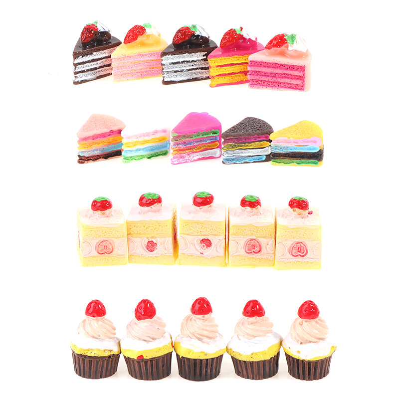 5Pcs 1:12 Dollhouse Miniature Food Mini Cakes Strawberry Cupcake Mini Snack Dessert for BJD Doll House Decor Kitchen Accessories