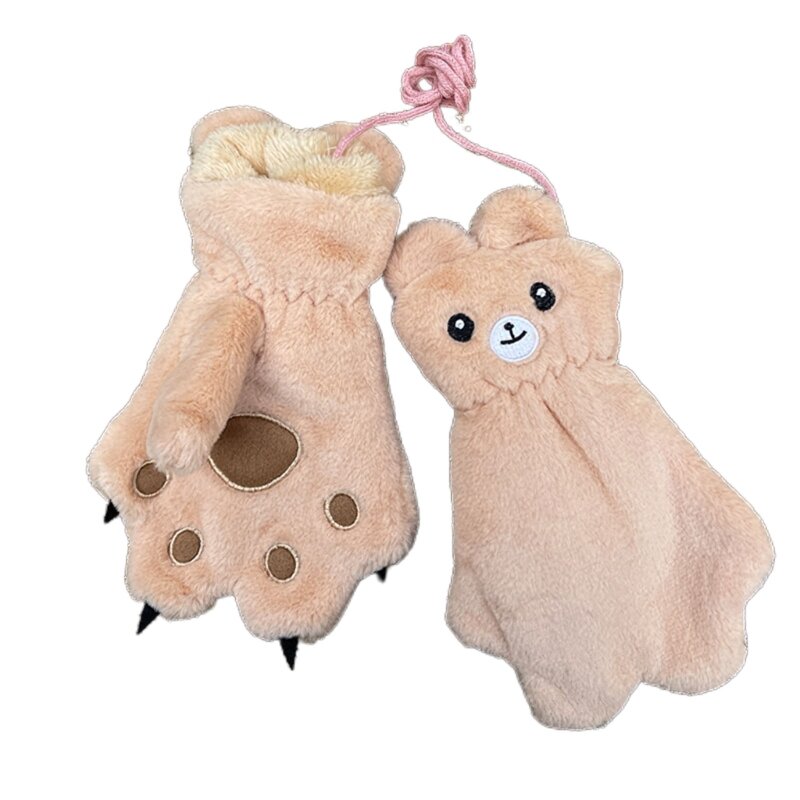 1 paire gants chauds doux pour enfants, mitaines à doigts complets avec griffe d'ours dessin animé mignon, livraison