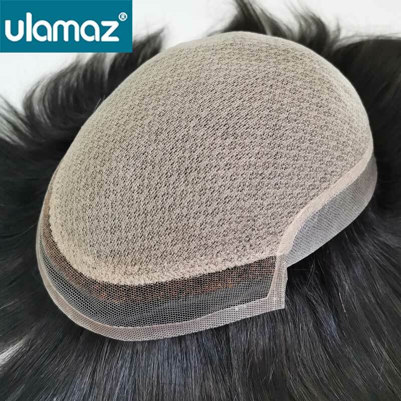 Wig pria simpul ganda rambut palsu dasar sutra Sistem rambut palsu pria renda depan Wig untuk pria 100% Wig alami rambut manusia