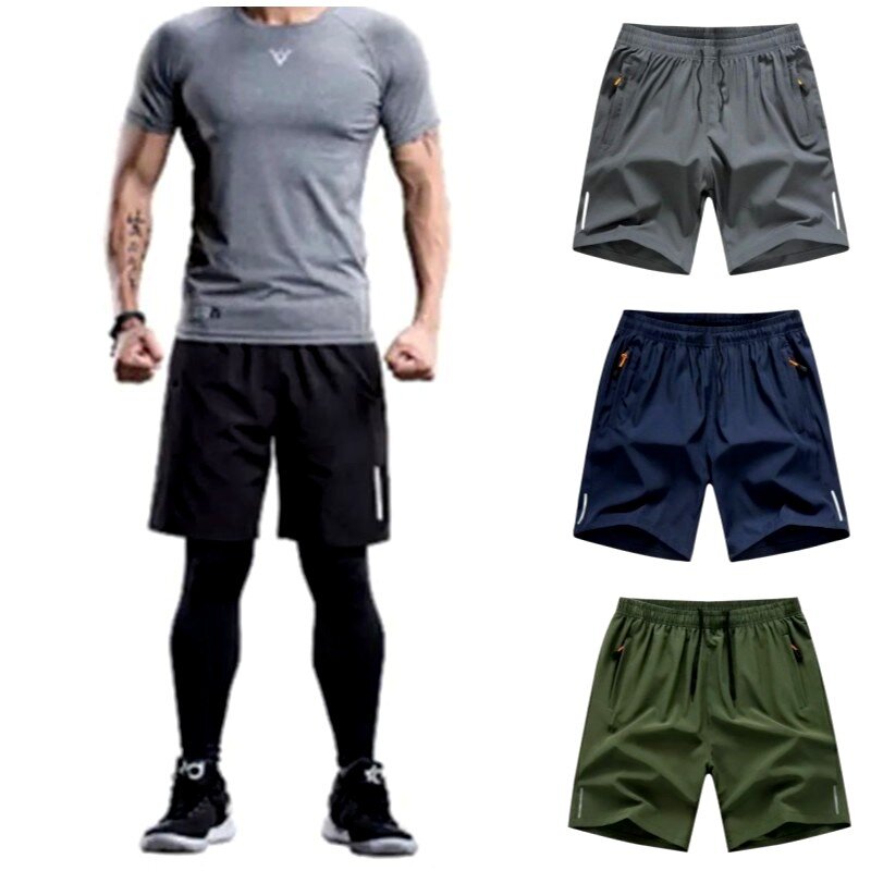 Летние мужские пляжные шорты для мужчин, ледяные крутые удобные дышащие Стрейчевые облегающие спортивные шорты для бега и бодибилдинга, размера плюс