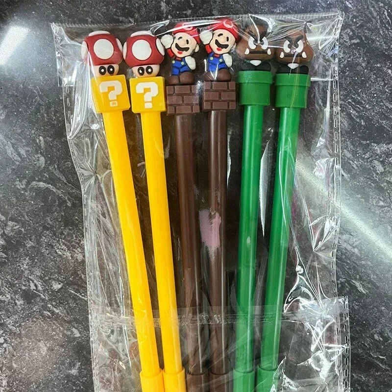 Super Mario Bros tinta hitam netral pena Gel 0.5mm pena Gel kartun perlengkapan sekolah siswa pena alat tulis hadiah anak-anak