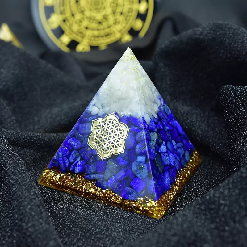 Orgonite Piramida Furnishing Artikel Vishuddha Chakra Zadkiel Meningkatkan Kreativitas Lapis Resin Piramida Smart Perhiasan