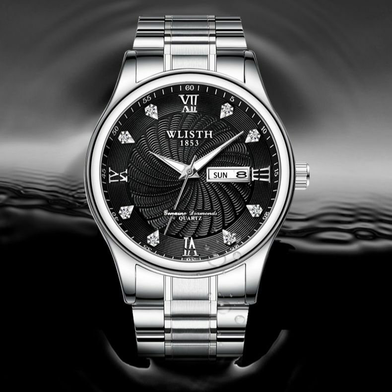 Wlisth-Reloj de cuarzo para Hombre y mujer, accesorio de marca superior, luminoso, resistente al agua, con diamantes, doble Calendario, de negocios, de acero completo