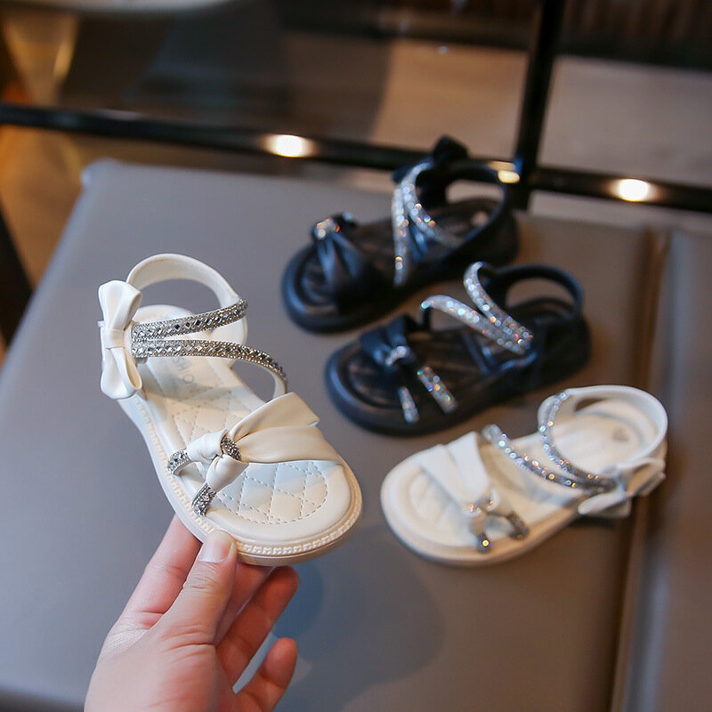 New Girls Sandals Female Children Summer Shoes Littler & Big Kids Fashion Rhinestone Soft Bottom Anti-slip Size 23-36