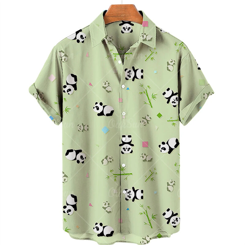Camisa con estampado de Panda en 3d para hombre, camisa informal de manga corta con botones, talla grande