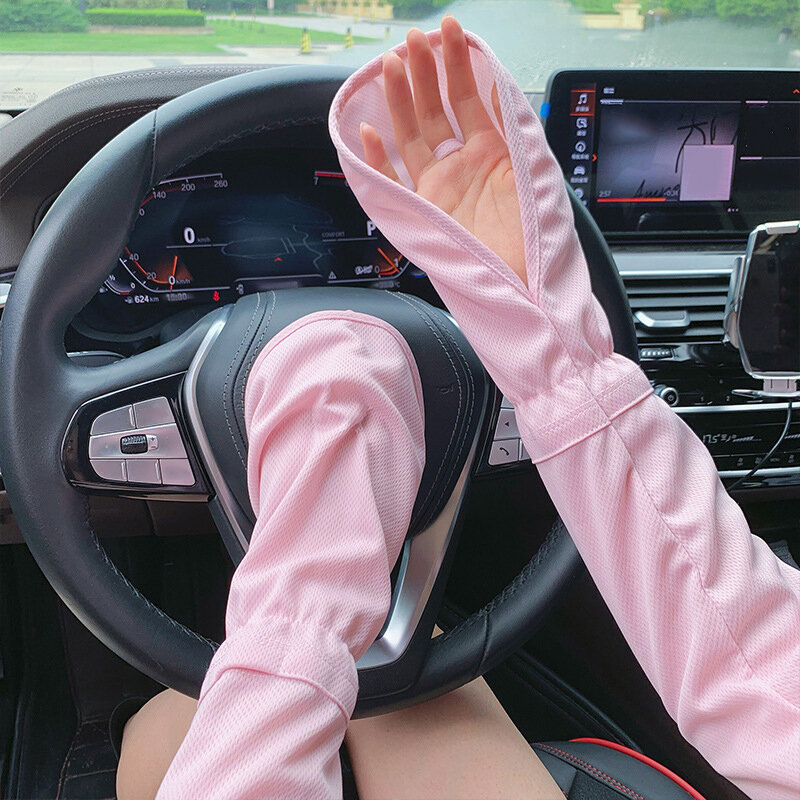 Manguitos de protección solar para mujer, guantes transpirables suaves de seda de hielo, a la moda, Anti-uv, para conducir, verano, 1 par
