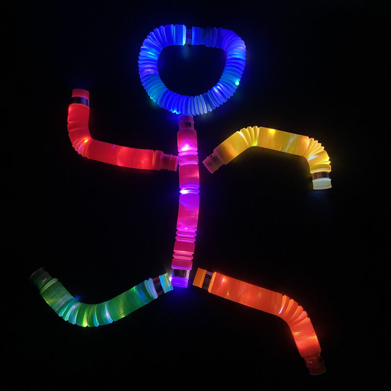 การบีบอัด Led Light-Emitting Venting Telescopic Tube DIY ส่องสว่างที่มีสีสัน Sensory หลอดของเล่นใช้สำหรับตกแต่ง