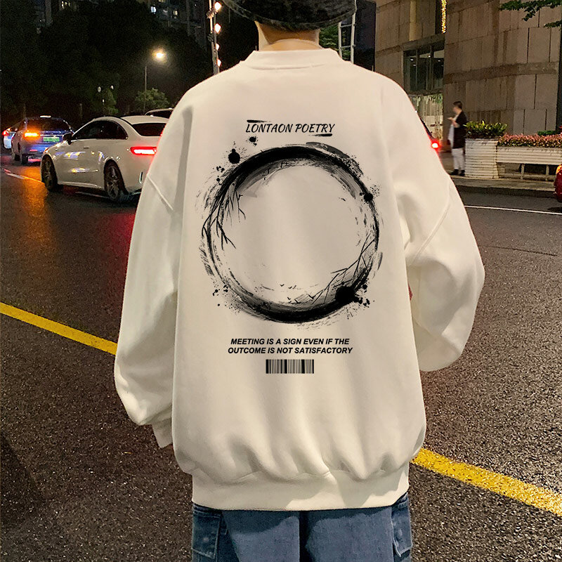 No Hat Hoodies Men Fashion Spring Fall Loose Letter Printing All-match Streetwear Trendy Casual Baggy Long Sleeve Hoodie O-neck