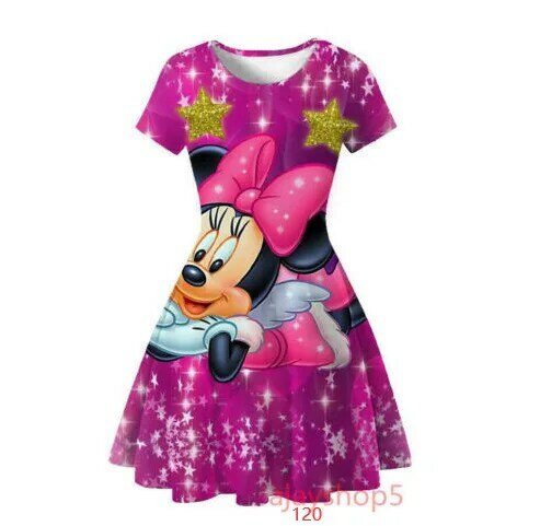 MINISO gaun Stitch kartun Mickey anak-anak pakaian anak perempuan Disney gaun musim panas sutra es gaun hadiah anak perempuan