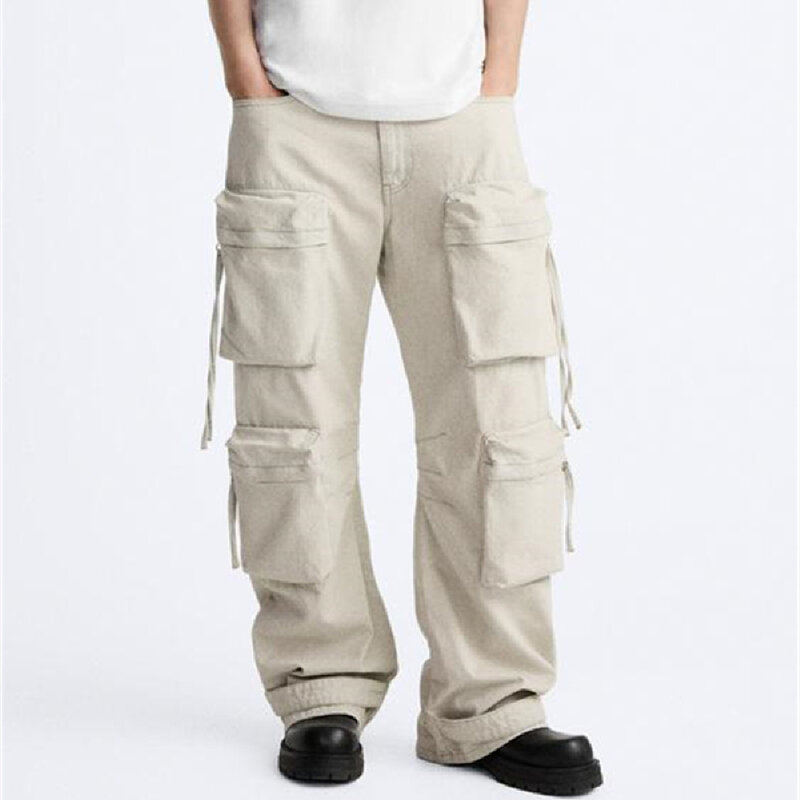 PB & ZA-ropa de trabajo americana para hombre, pantalones vaqueros holgados con múltiples bolsillos, tendencia versátil, verano, 2024, 5575471