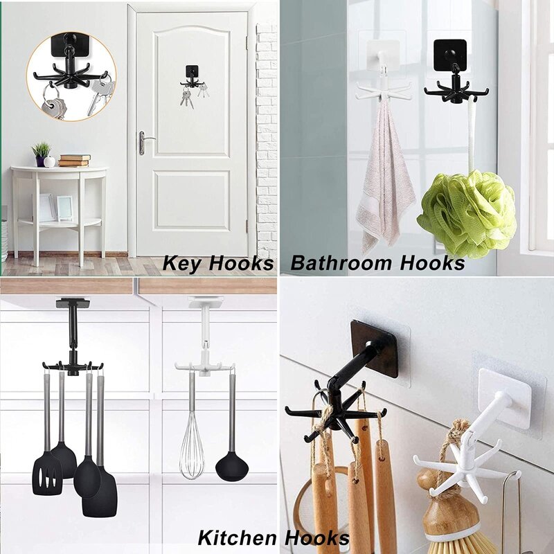 360 Degrees Rotated Kitchen Wall Hooks Self Adhesive Storage Tools Keychain Universal Handbag Key Hooks Shower Hook
