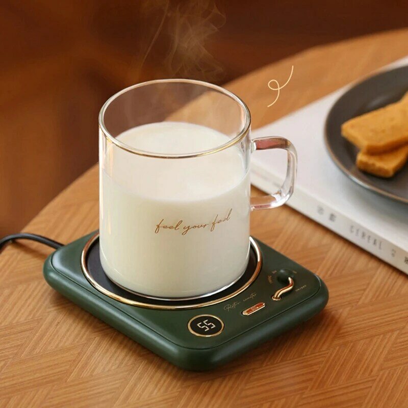 Coffee Cup Heater,Office Constant Temperature Heating Coaster,Digital Display Of Temperature Adjustment Green US Plug
