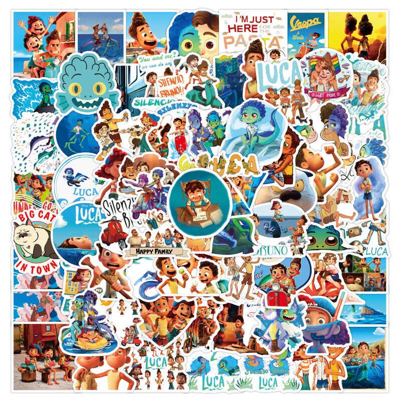 Stiker Luca animasi anak-anak, stiker alat tulis botol air ponsel DIY, stiker decal kartun grafiti anak 10/30/100 buah