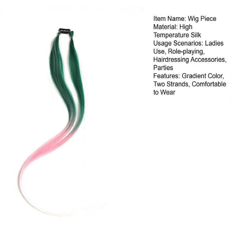 Peruca de cor gradiente para mulheres, cabelo colorido, trança ajustável traceless, dois fios, tranças de orelha suspensas, 60cm
