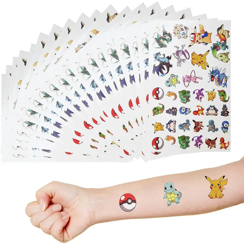 Pegatinas de tatuajes con temática de Pokemon para niños, decoraciones para fiesta de cumpleaños, dibujos animados de Pikachu, pegatina de tatuaje para fiesta de bebé, suministros para fiesta