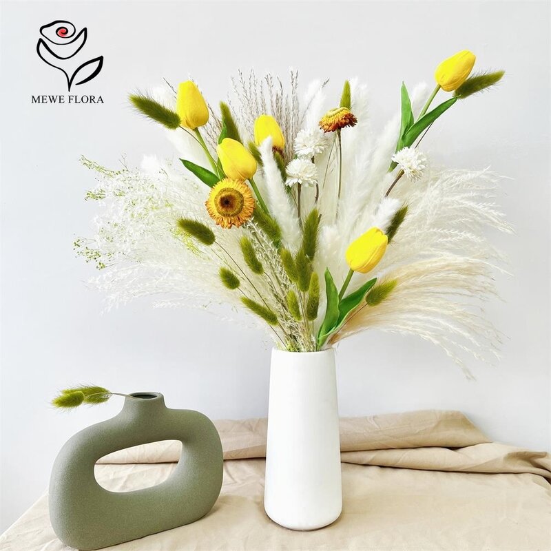 Bunga buatan campuran alami Pampas buket bunga tulip kering dekorasi vas rumah dekorasi pernikahan rumput ekor kelinci Gypsophila