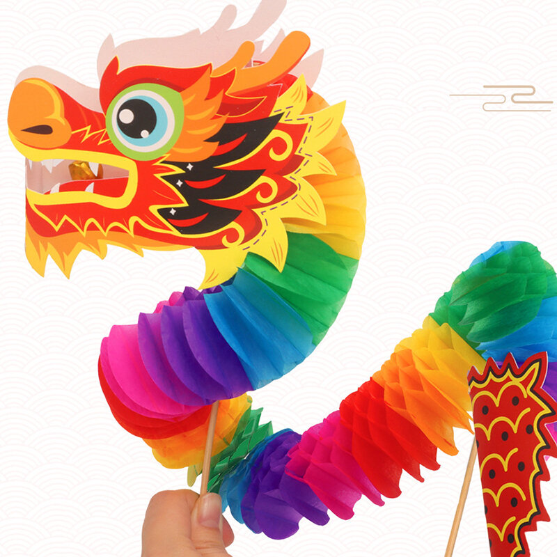 향수 어린이 핸드메이드 DIY 크리에이티브 소재 가방 퍼즐 장난감, 중국 새해 드래곤 댄스 페이퍼 컷아웃 선물, 수제 장난감